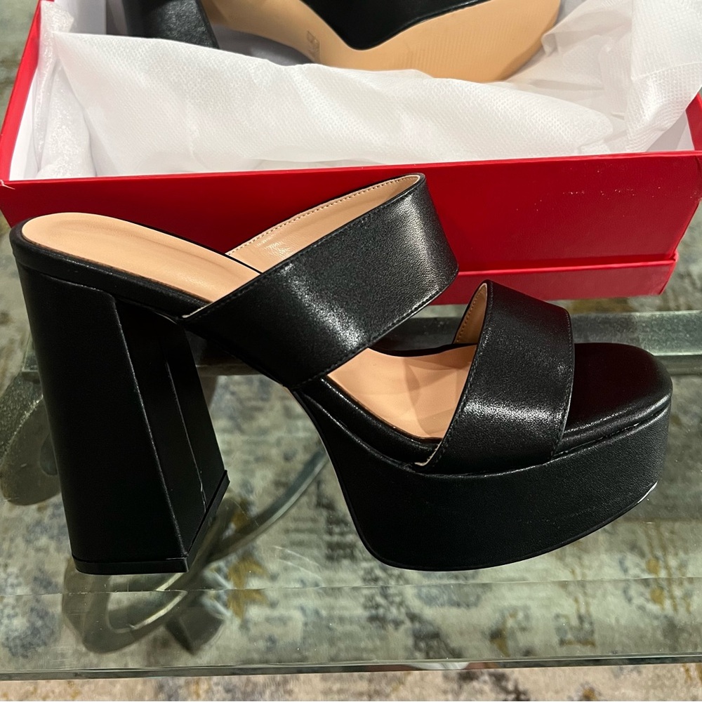 Black Platform Leather Heels